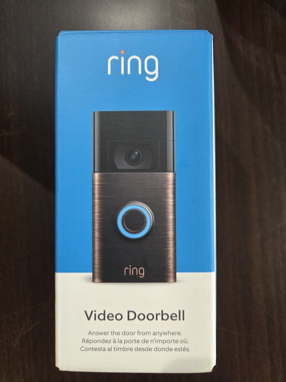 Amazpn Ring Video Doorbell - Black and Bronze with Blue Accent